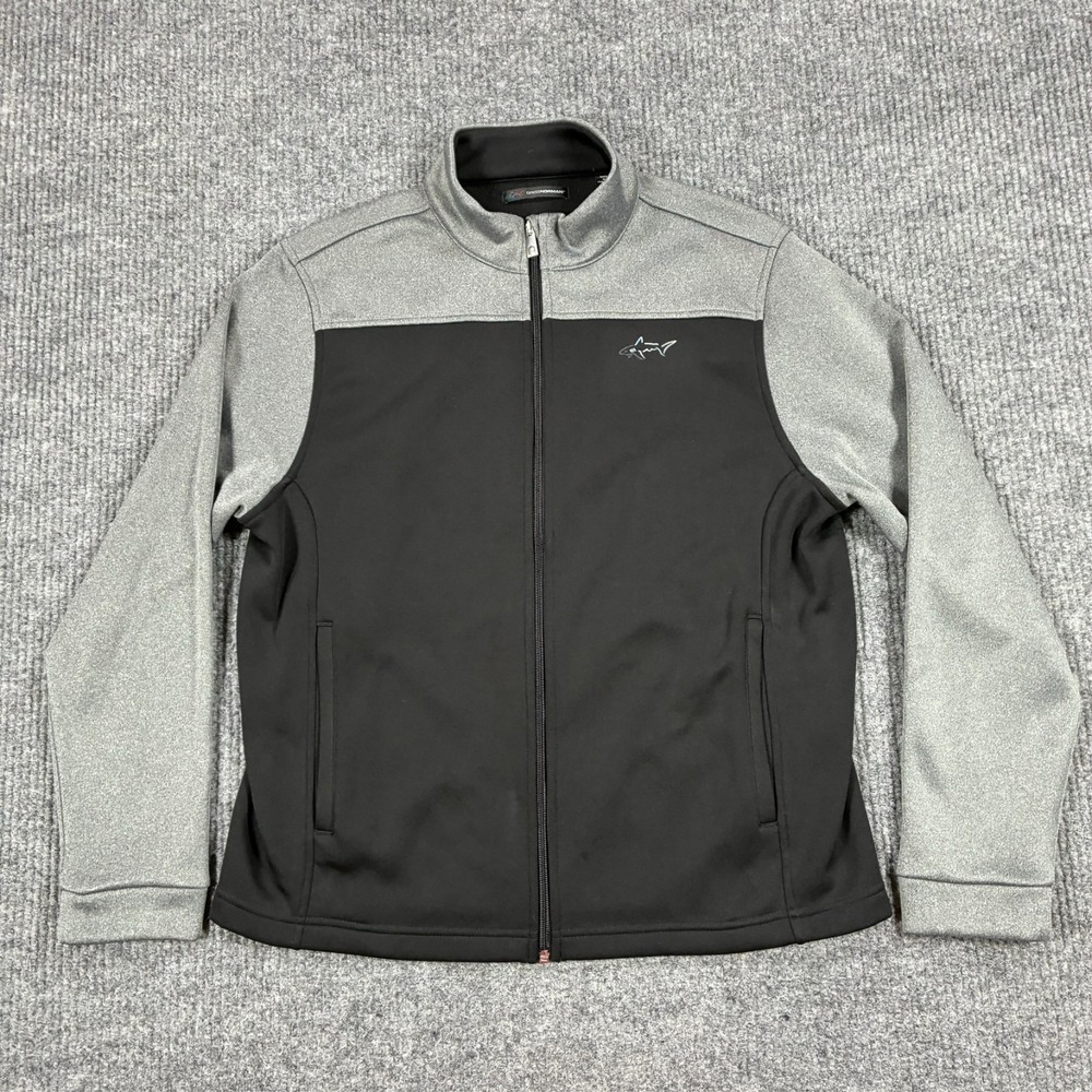 Greg Norman Full Zip Jacket Mens M Black Gray Performance Golf Shark Logo
